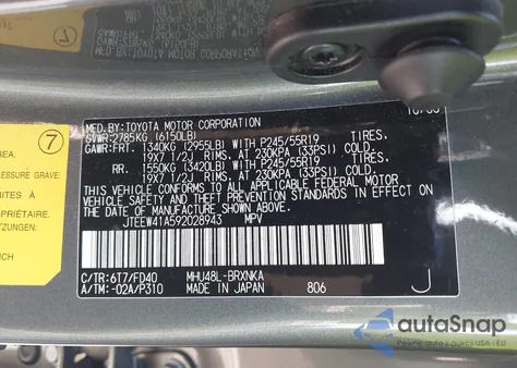 2009 Toyota Highlander from USA, damaged, VIN JTEEW41A592028943